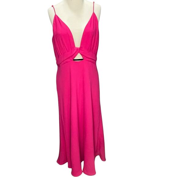 Alexia Admor Camila Midi Dress 14 Pink Cutout Fit Flare Chic Feminine Romantic - Picture 2 of 15